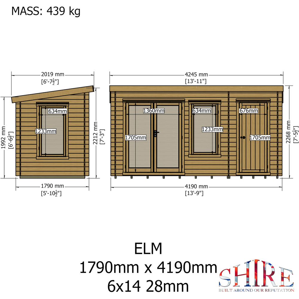 Shire Elm 6 x 14ft Contemporary Style Dual-Purpose Pent Log Cabin with Integral Storage Image 9