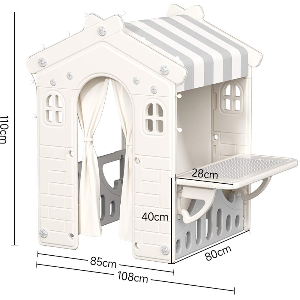 H&O Direct Kids Grey Plastic Cottage Playhouse with Curtains Image 3