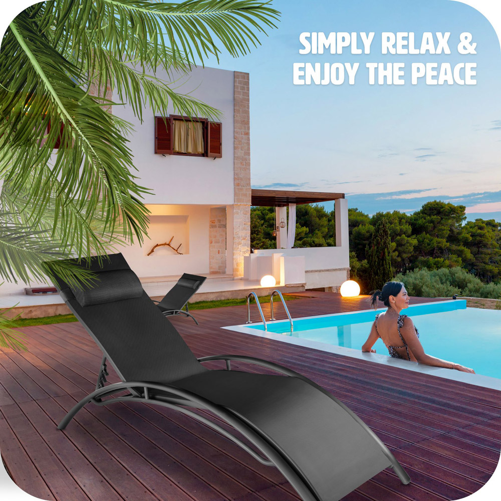 tectake Alina Set of 2 Black 5 Step Backrest Sun Lounger with Head Cushion Image 7