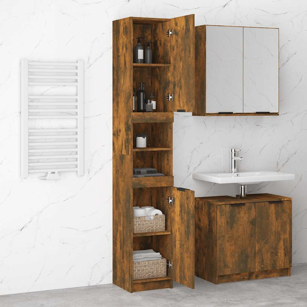 vidaXL 2 Door Smoked Oak Wood Bathroom Cabinet Image 8