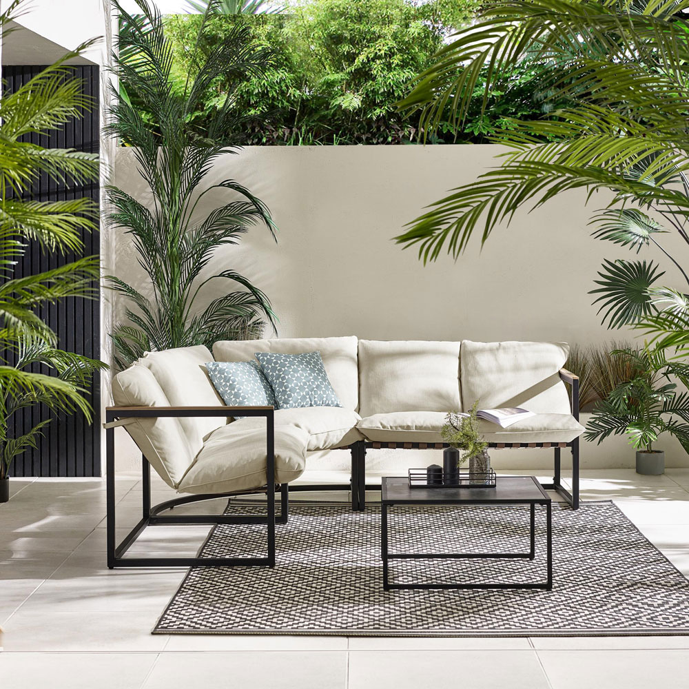 Furniturebox Piasa 6 Seater Black and Cream Outdoor Corner Sofa Set Image 6