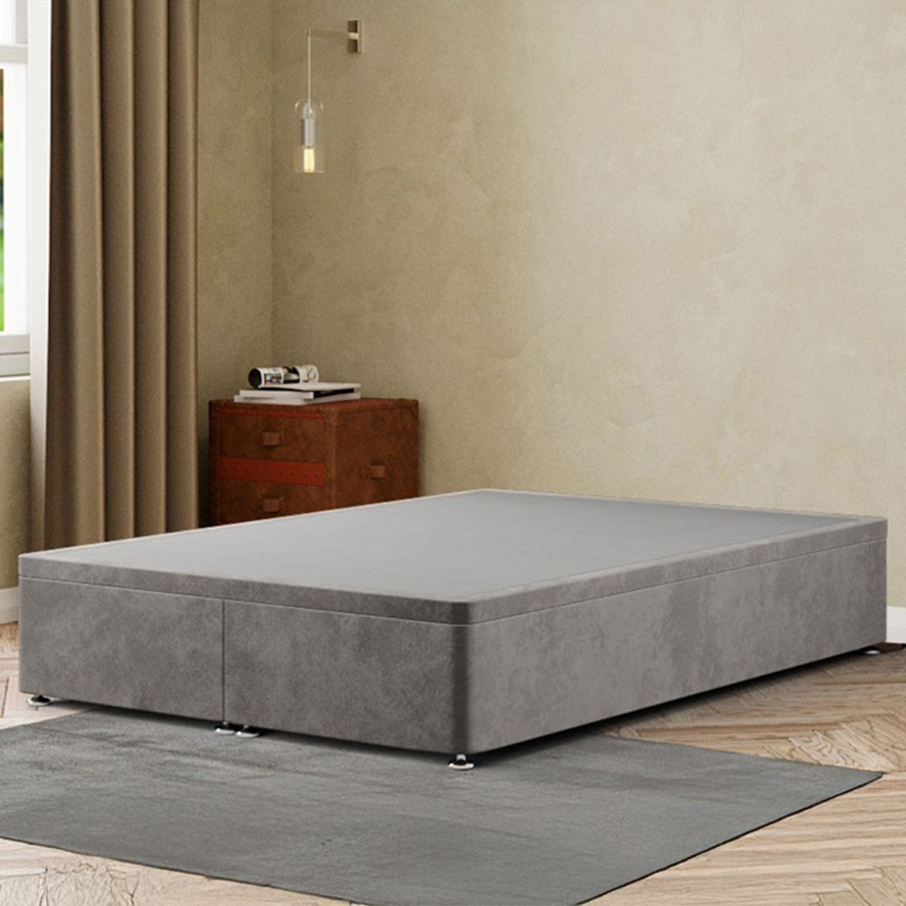 Portland Simple Super King Size Silver Plush Ottoman Divan Base Image 1