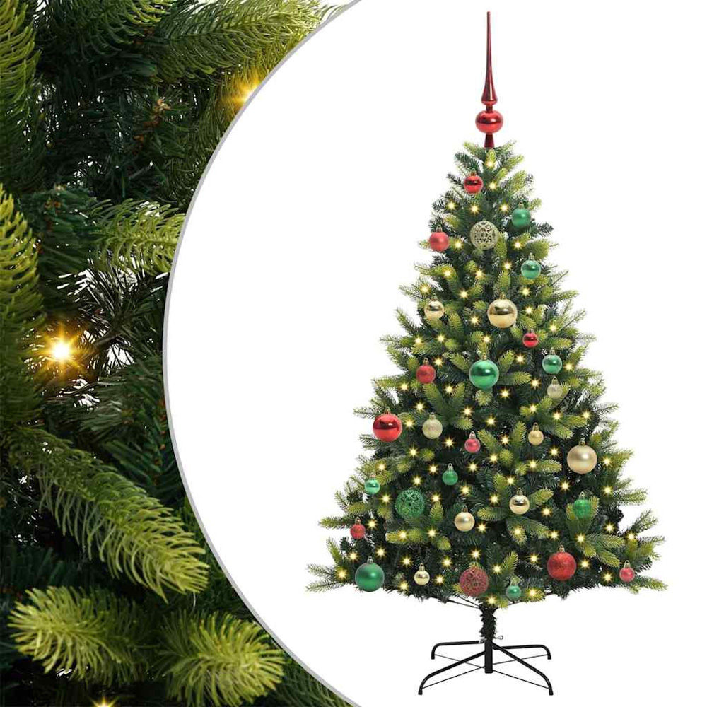 vidaXL Pre-Lit Multicolour Baubles Green Artificial Hinged Christmas Tree 4ft Image 2