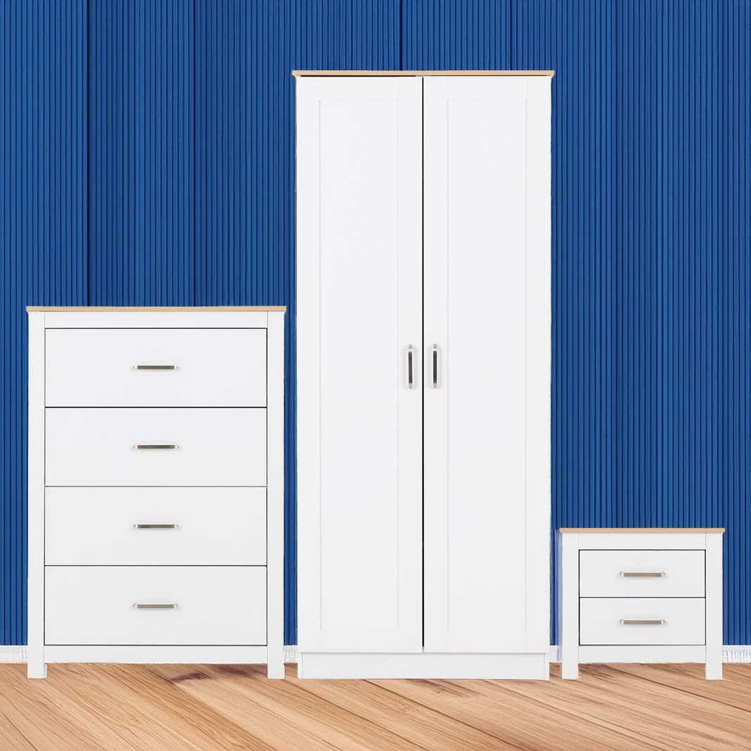 Seconique Portland White and Oak Effect 3 Piece Bedroom Furniture Set Image 1