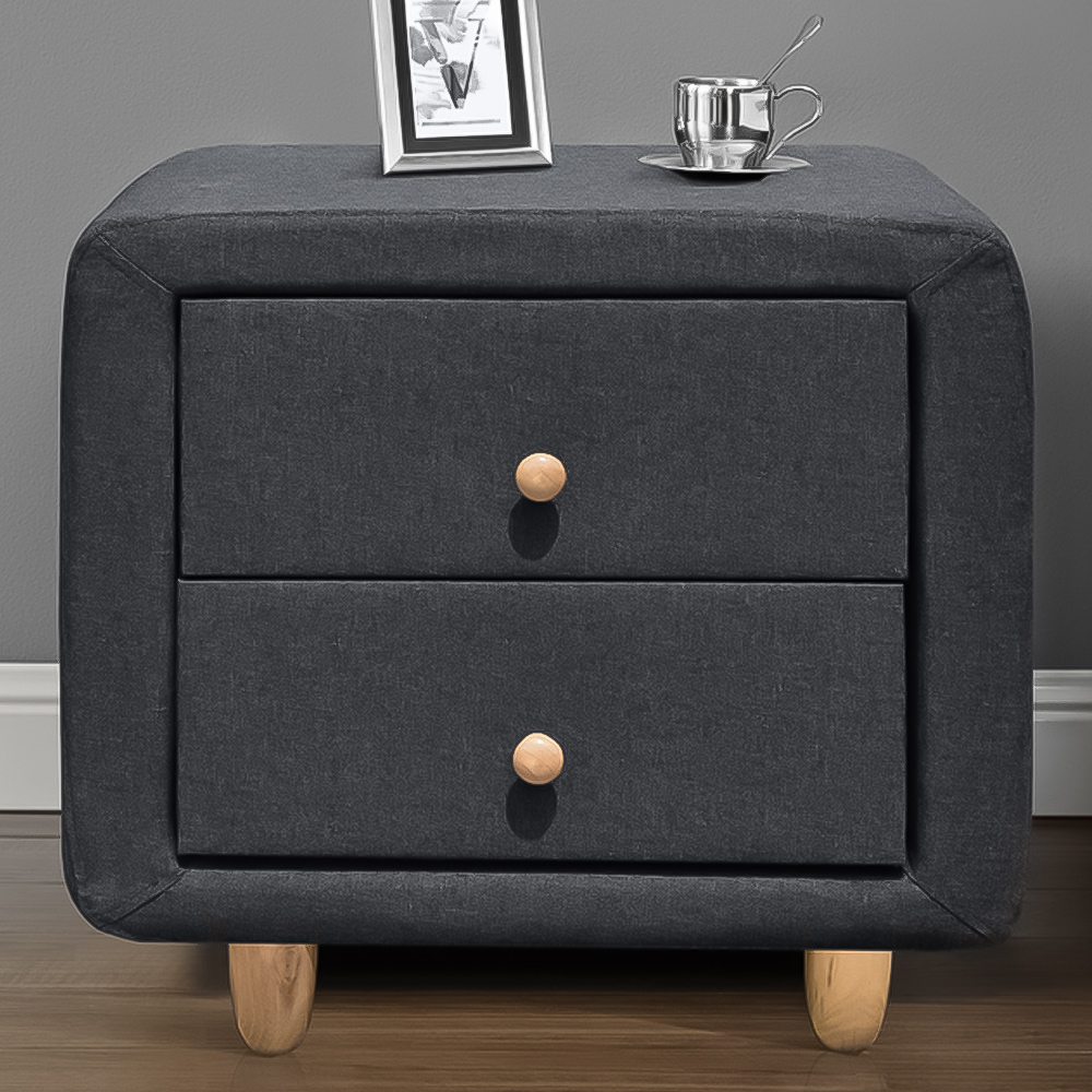 Brooklyn 2 Drawer Grey and Oak Linen Fabric Bedside Table Image 1