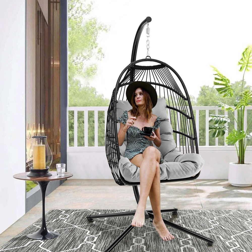 Costway Grey Hanging Swing Egg Chair with Cushion Image 4