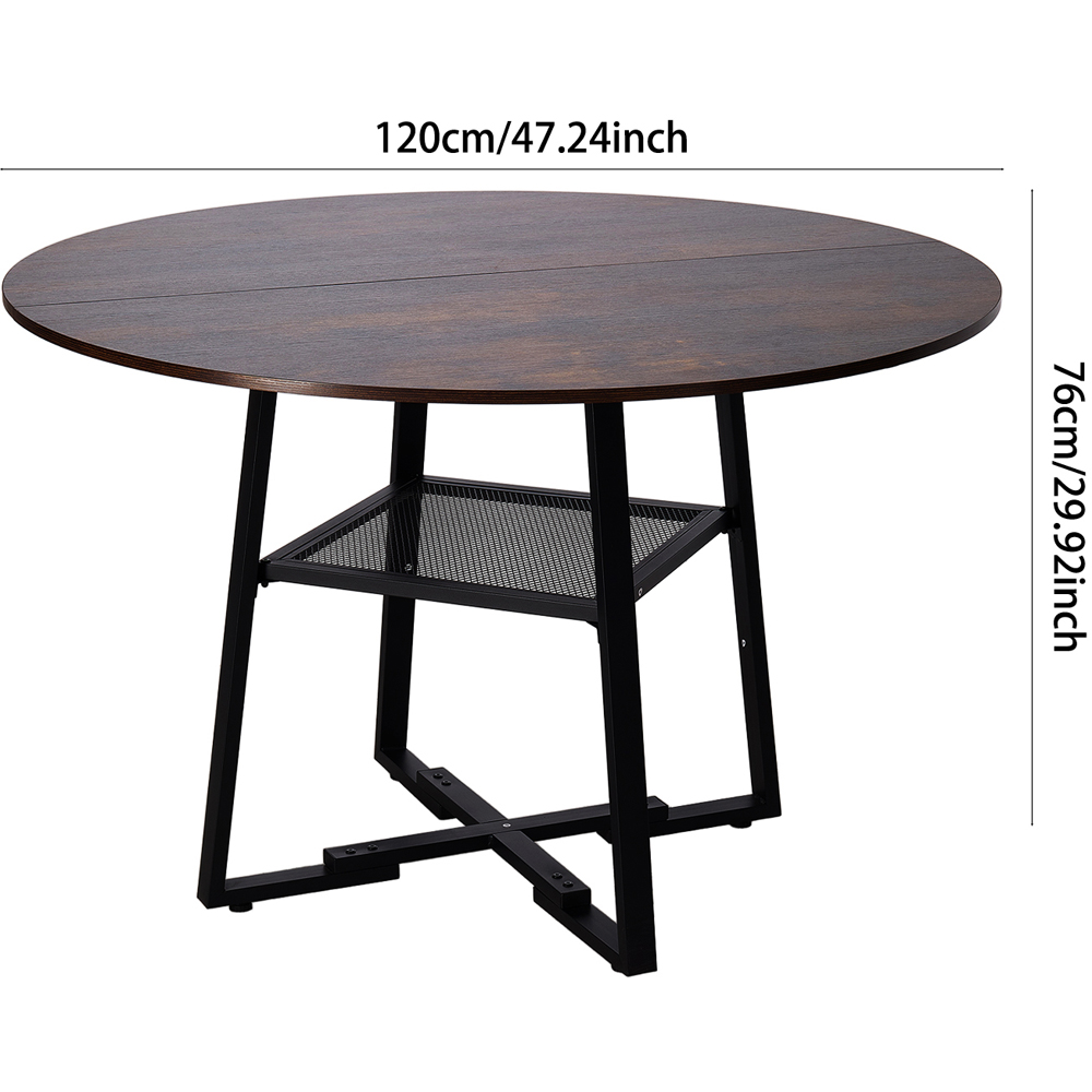 Living and Home 4 Seater Vintage Wood Effect Round Dining Table with Storage Shelf Image 9