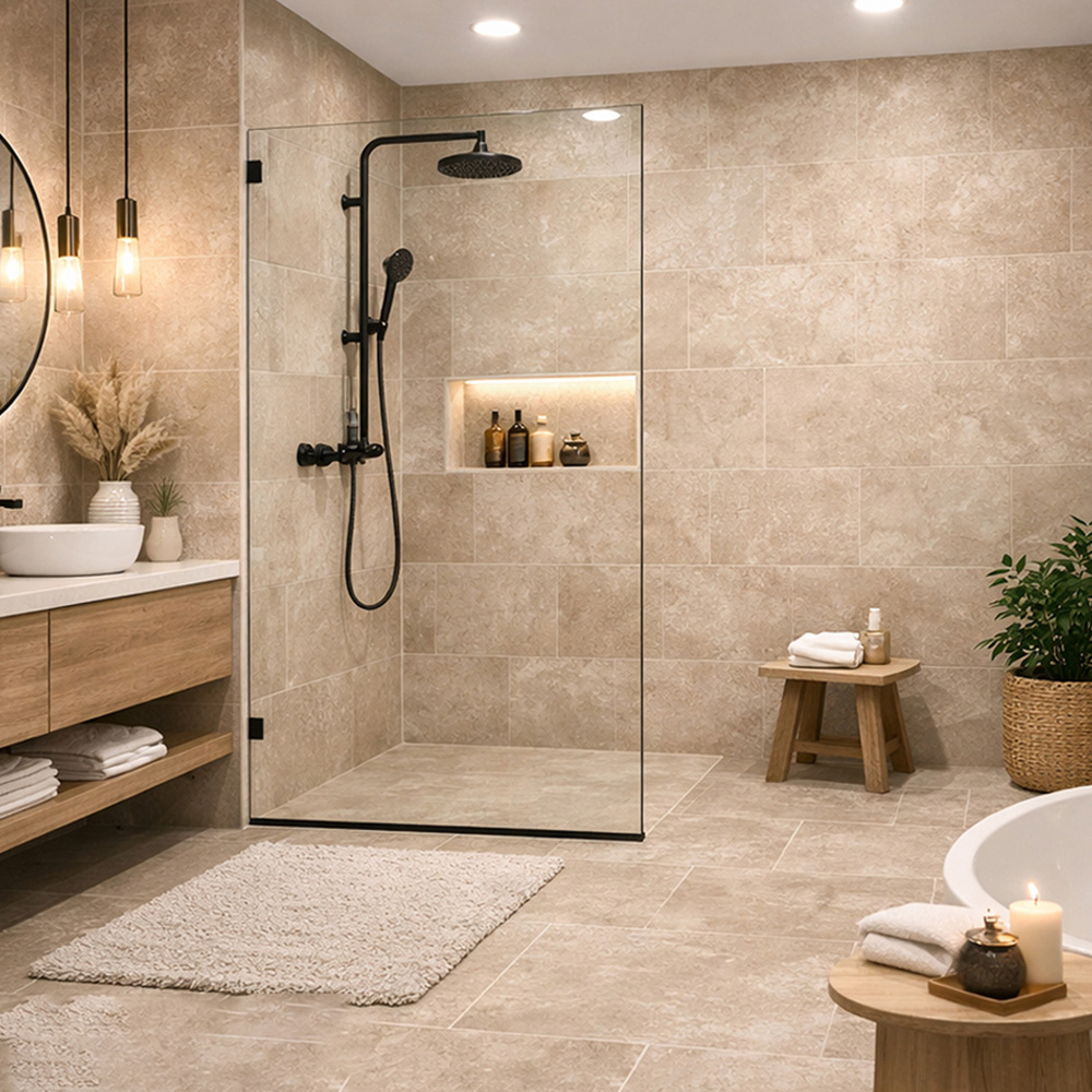 Britwall Beige Concrete Matt Finish Shower Panel 2400 x 1000 x 10mm 3 Pack Image 1