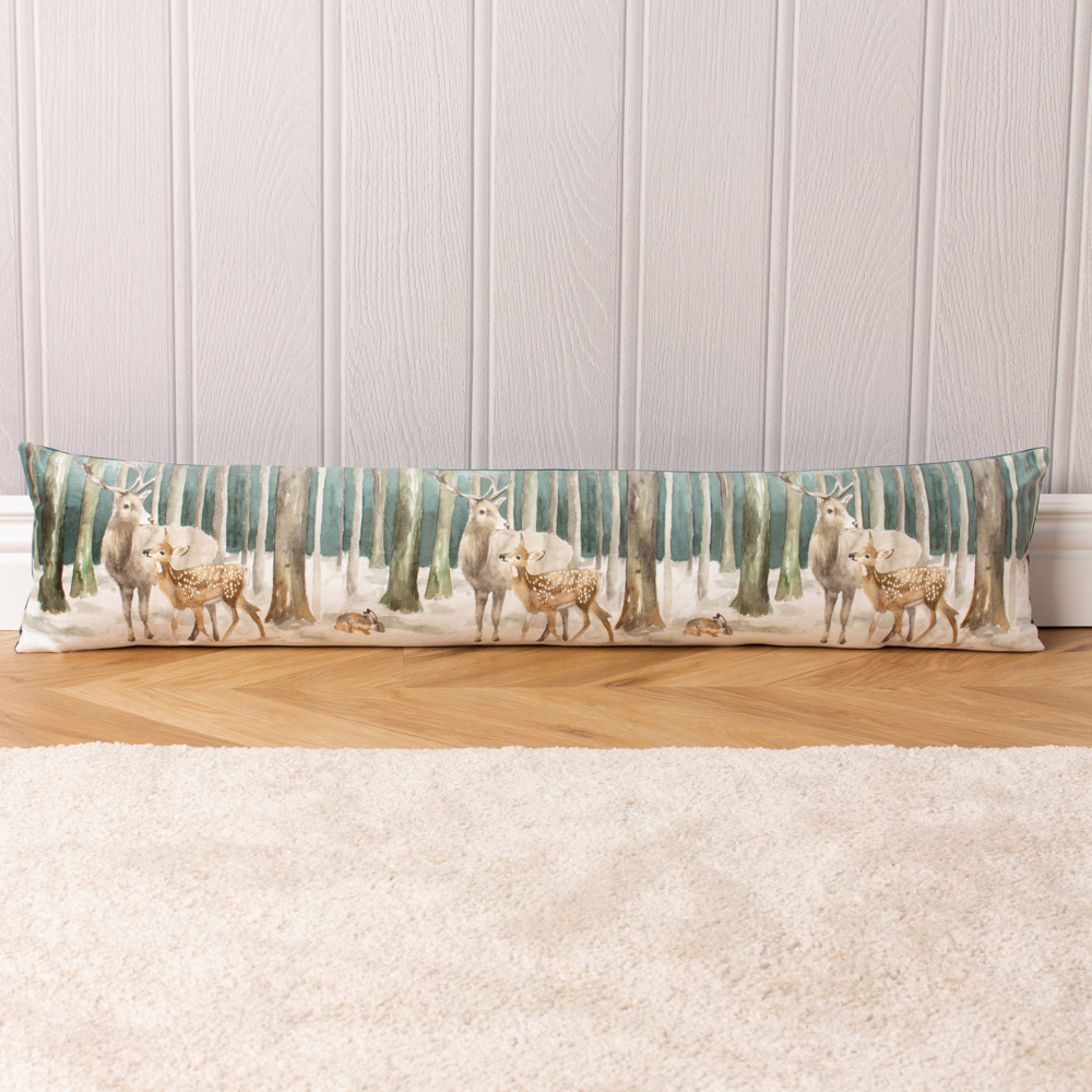 Evans Lichfield Christmas Teal Stag Scene Digitally Printed Velvet Draught Excluder 20 x 92cm Image 2