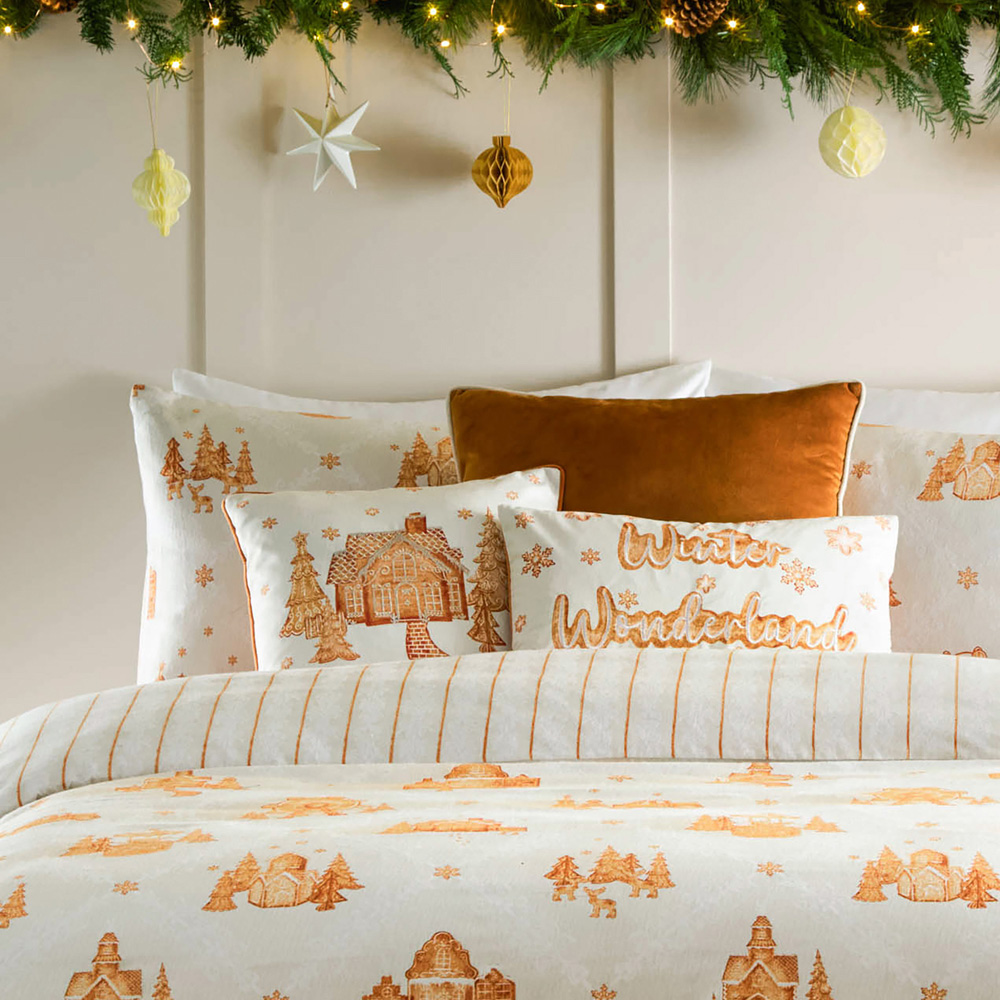 Furn Gretel Winter Wonderland Embroidered Ginger Velvet Reversible Cushion 30 x 50cm Image 5