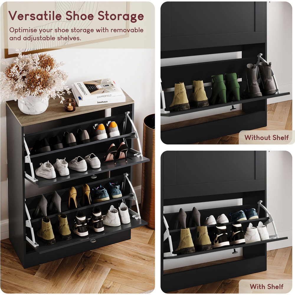 VIDA DESIGNS 2 Drawer Black and Oak Effect Shoe Cabinet Image 6