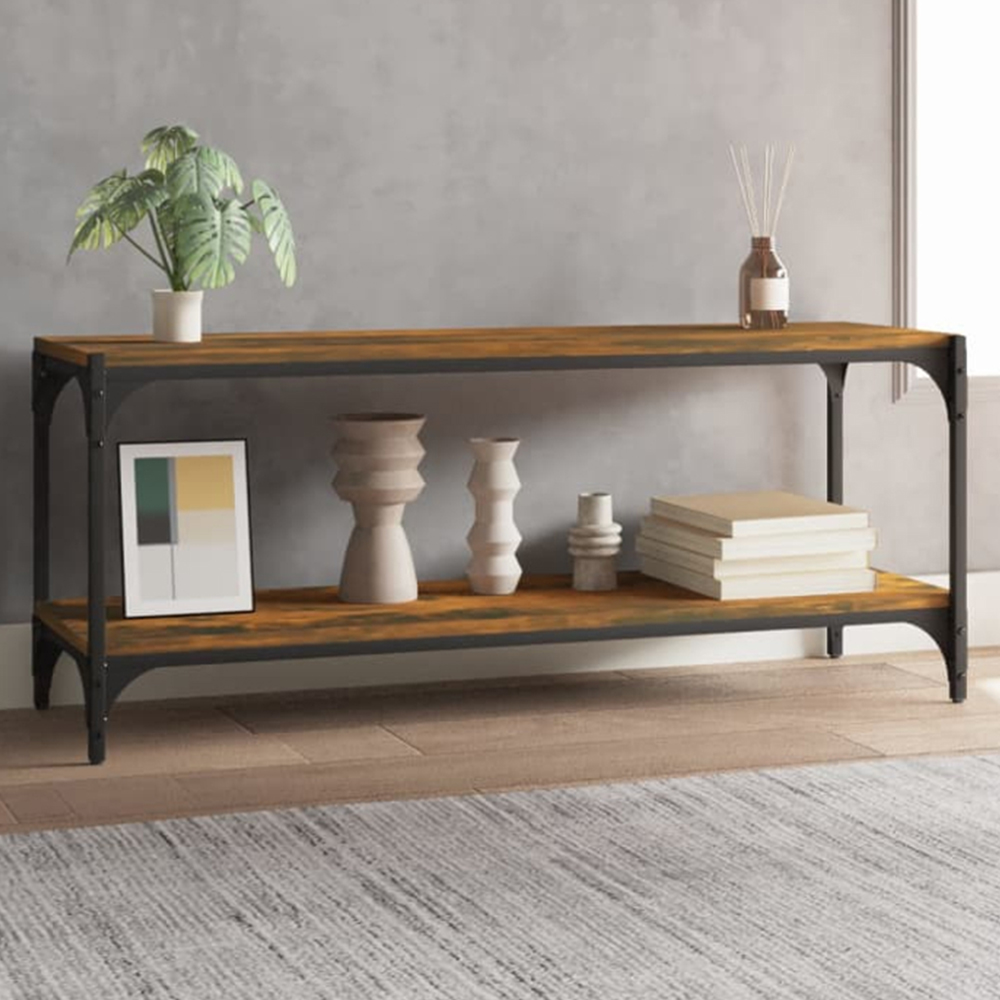 vidaXL Single Shelf Smoked Oak Wood and Steel TV Cabinet Image 1