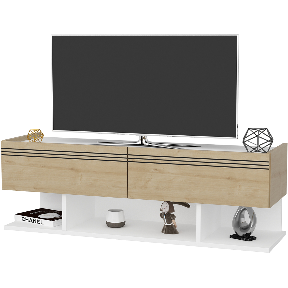 Decorotika Kase 2 Door 3 Shelf White and Sapphire Oak TV Unit Image 4