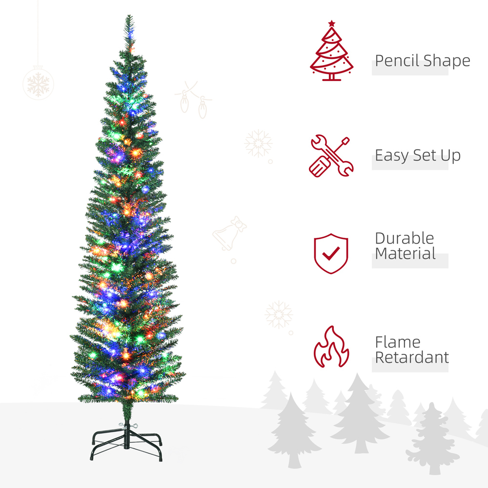 Everglow Colourful LED Pre-Lit Green Pencil Shape Artificial Christmas Tree 6ft Image 4