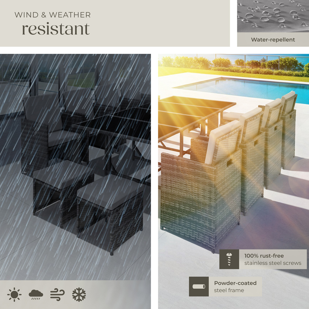 tectake Palma 12 Seater Rattan Garden Dining Set Grey and Black Image 7