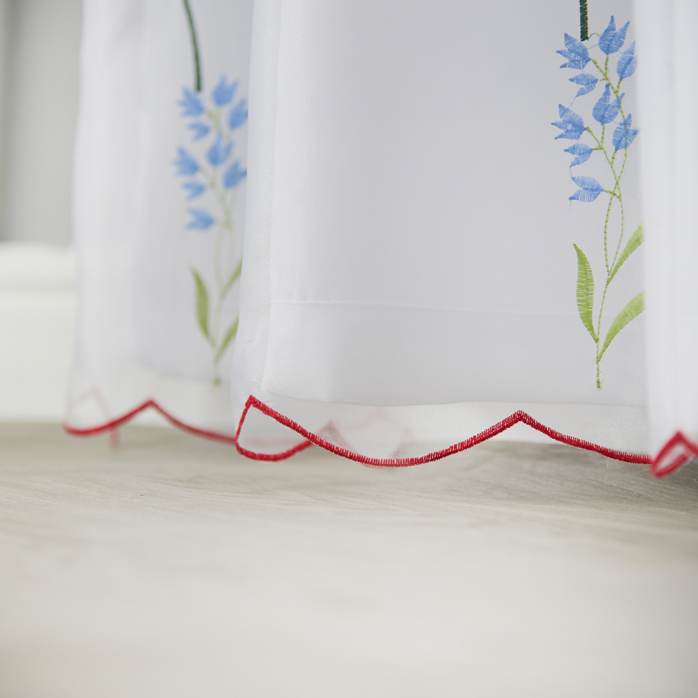 Alan Symonds Embroidered White and Red Floral Lined Ring Top Eyelet Voile Curtains 147 x 183cm Image 4
