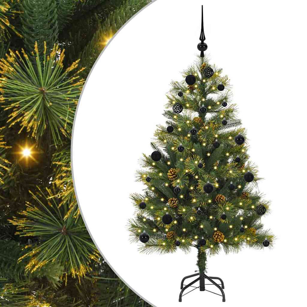 vidaXL Pre-Lit Black Baubles and Pinecones Green Artificial Christmas Tree 5ft Image 2