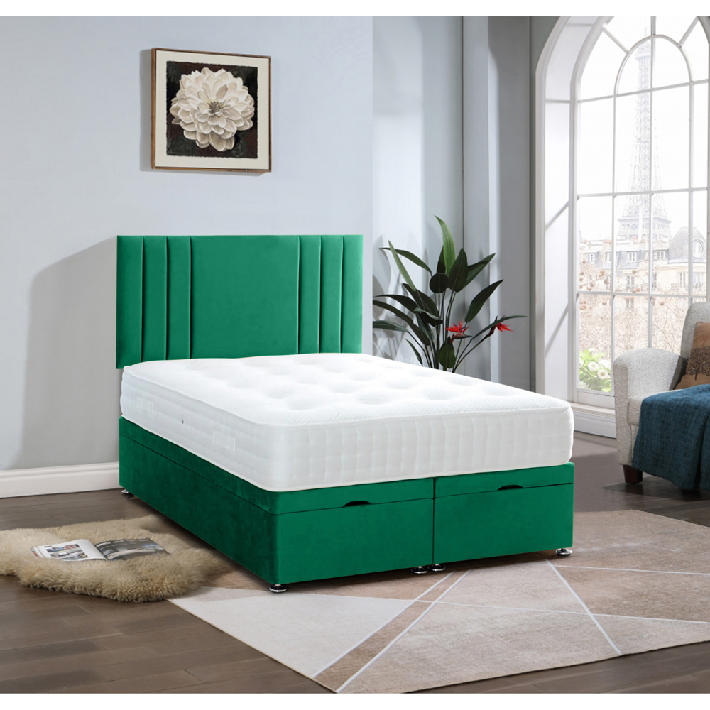 Eleganza Home Slumberlyn Small Double Emerald Plush Divan Ottoman Bed with Lined Headboard Image 2