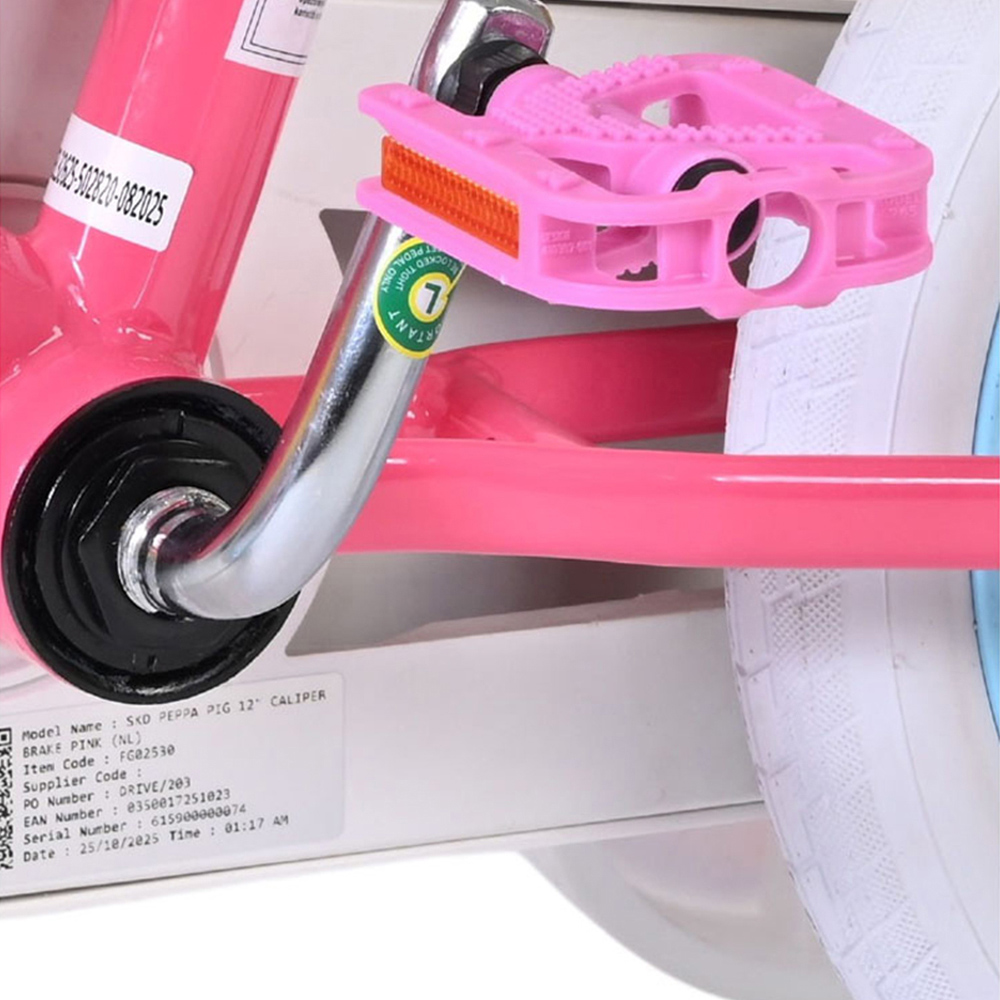 Volare Peppa Pig Kids 12 inch Multicolour Bike with Stabilisers and Basket Image 8