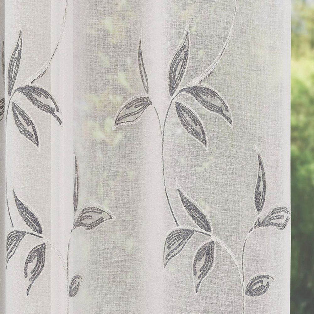 Enhanced Living Oasis Grey Embroidered Leaf Design Sheer Rod Pocket Voile Panels 140 x 183cm Image 3