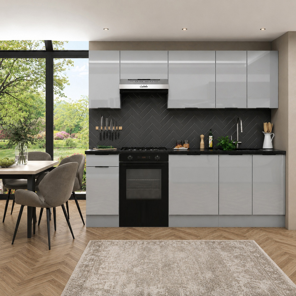 Impact Furniture Star Light Grey Gloss Kitchen Cabinet Unit Set of 7 Image 2