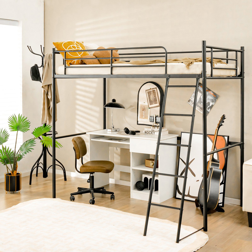 Costway Single Black Metal High Sleeper with Ladder Image 4