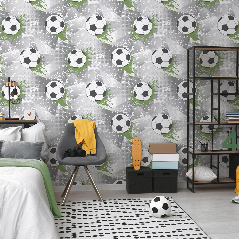 Holden Decor Football Frenzy Grey and Green Wallpaper Image 3