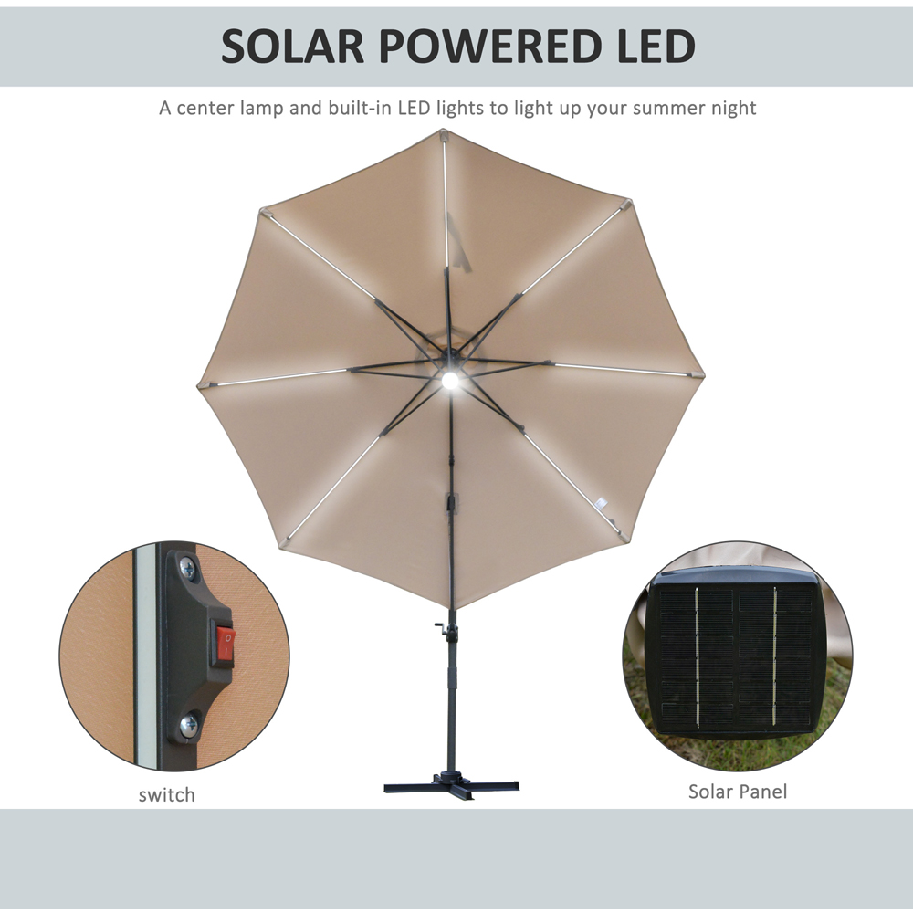 Outsunny Brown Solar LED Rotating Cantilever Roma Parasol with Cross Base 3m Image 4