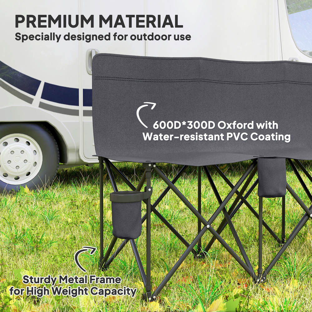Outsunny 6 Seater Charcoal Grey Folding Camping Bench with Cup Holder Image 6