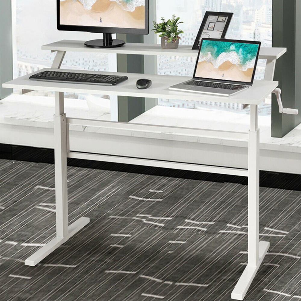 Costway 2 Tier Height Adjustable Standing Desk White Image 1