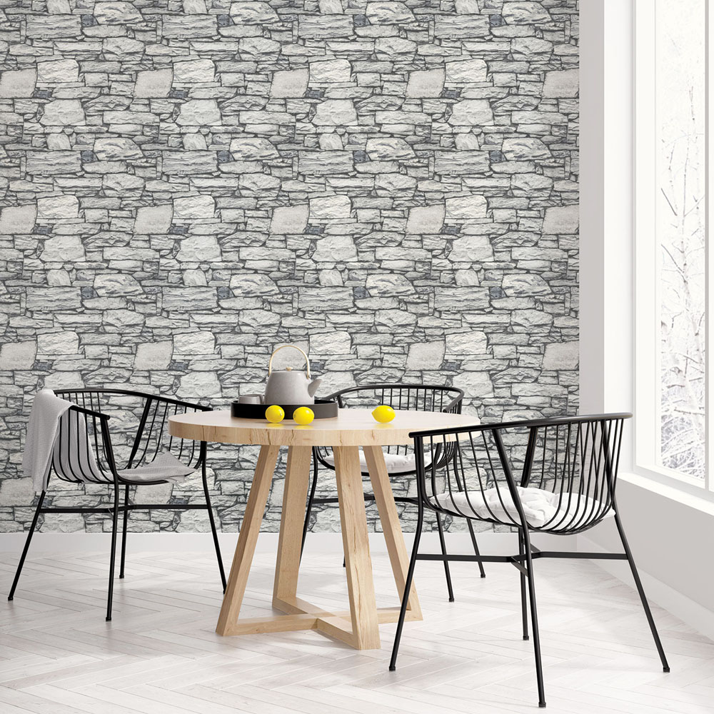 Galerie Organic Textures Stone Black and Grey Wallpaper Image 2