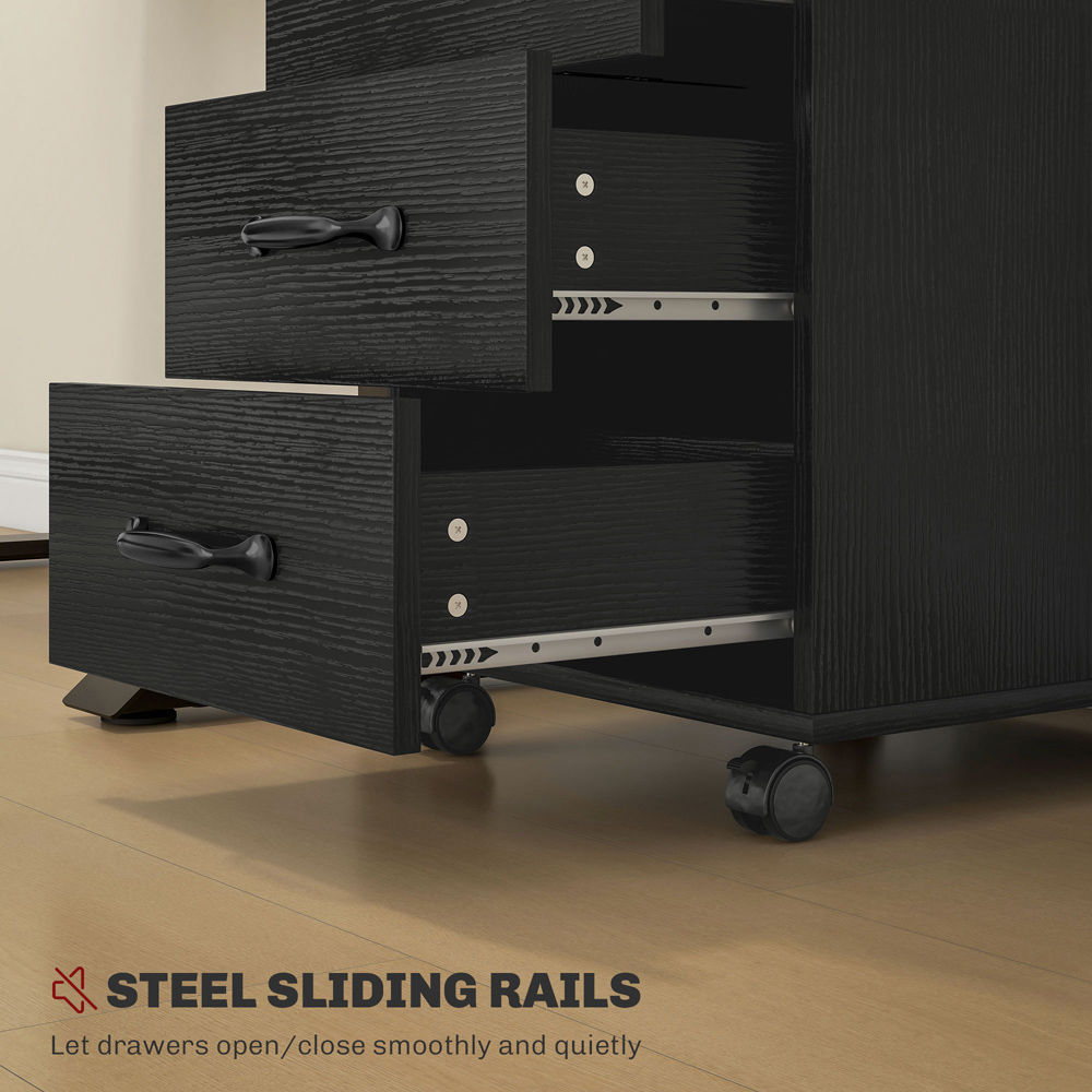Portland Black 3 Drawer Under Desk Mobile Filing Cabinet Image 7