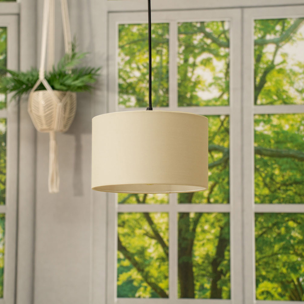 ValueLights Reni Natural Fabric Drum Ceiling Lamp Shade 25cm Image 2