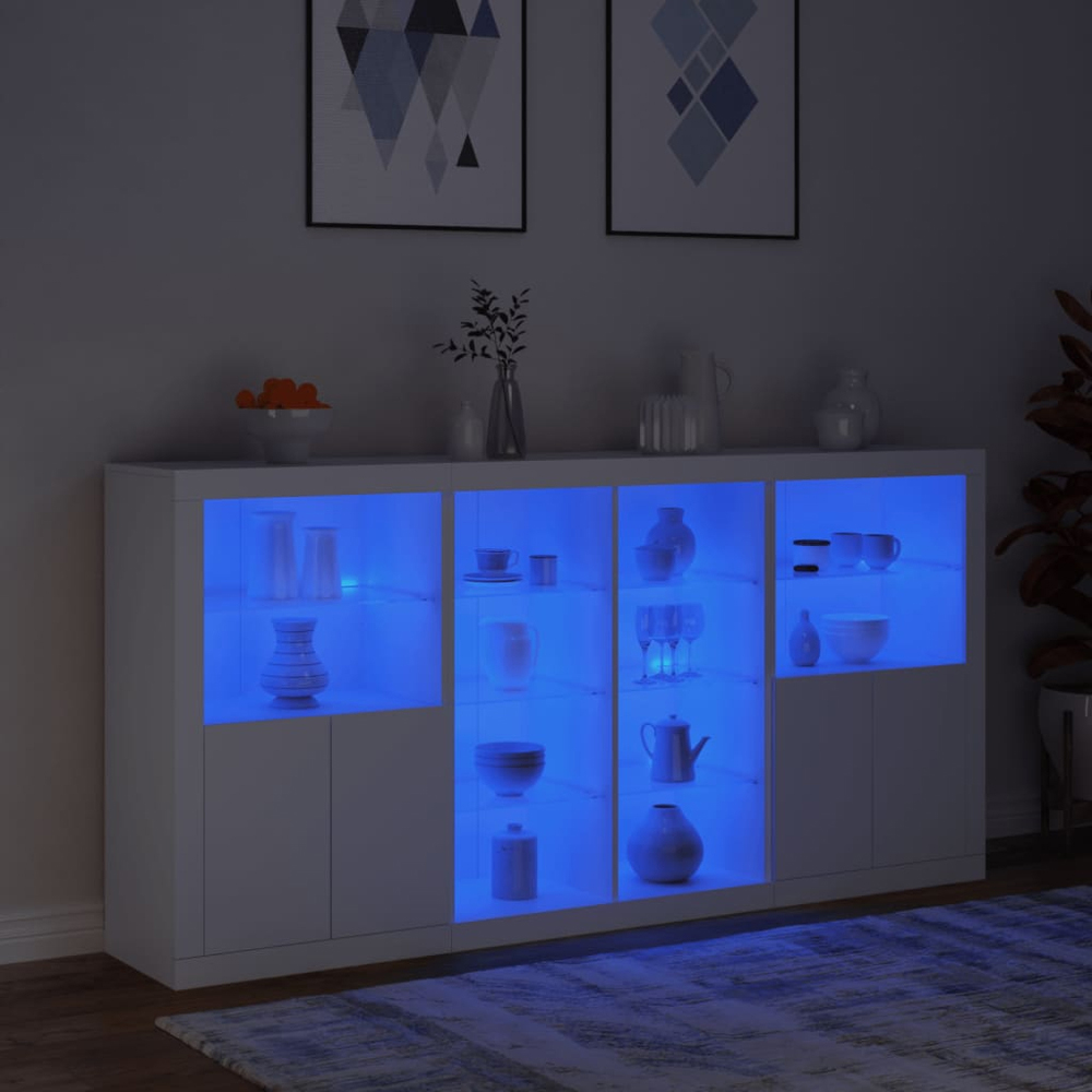 vidaXL 4 Door 8 Shelf White Sideboard with LED Lights Image 5