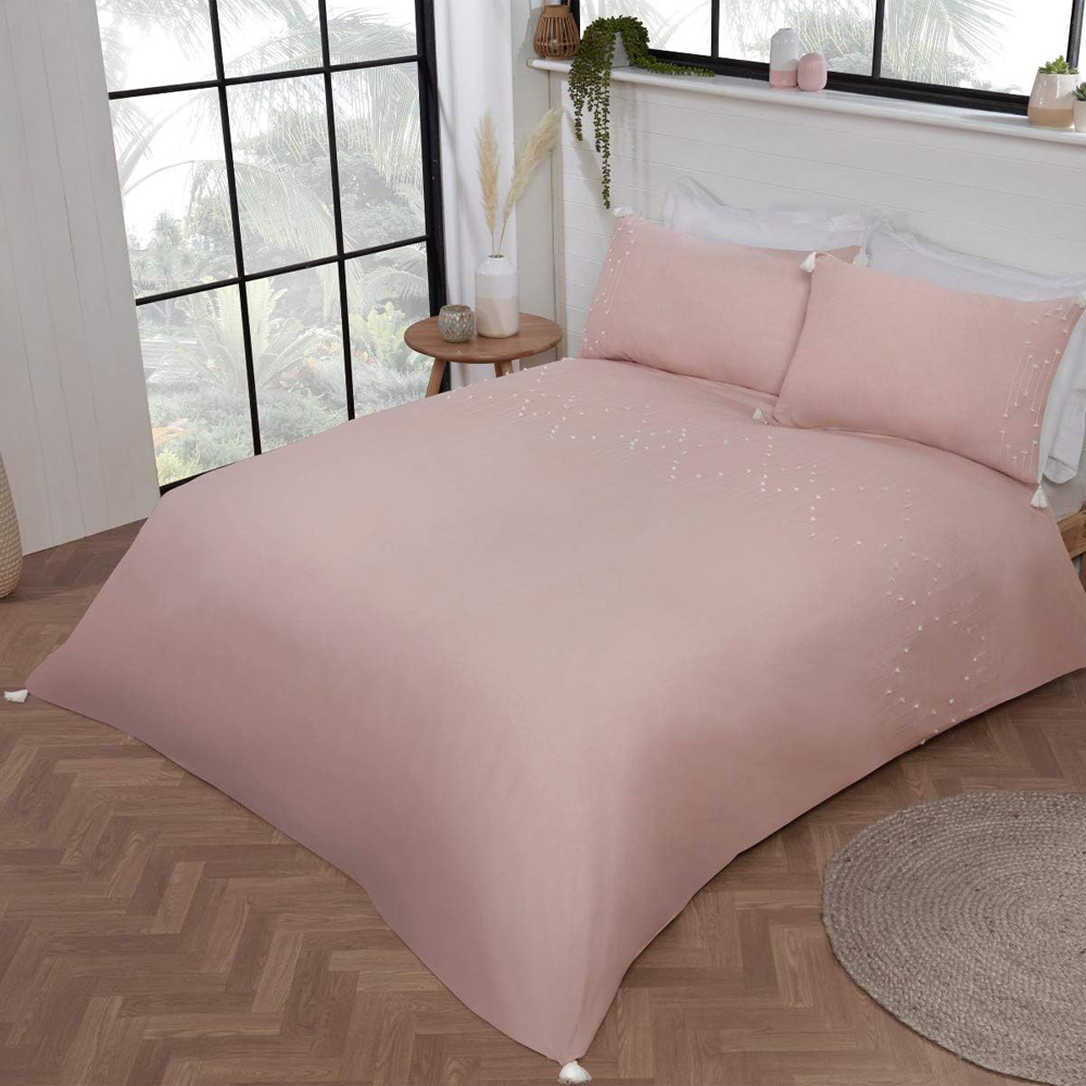 Smart Living Single Boho Embroidered Tassels Blush Pink Duvet Cover Set Image 1