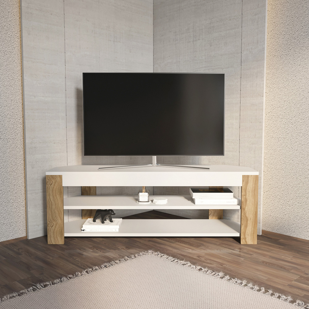 Decorotika Rita 2 Shelf White and Oud Corner TV Stand for 43 inch TV Image 6
