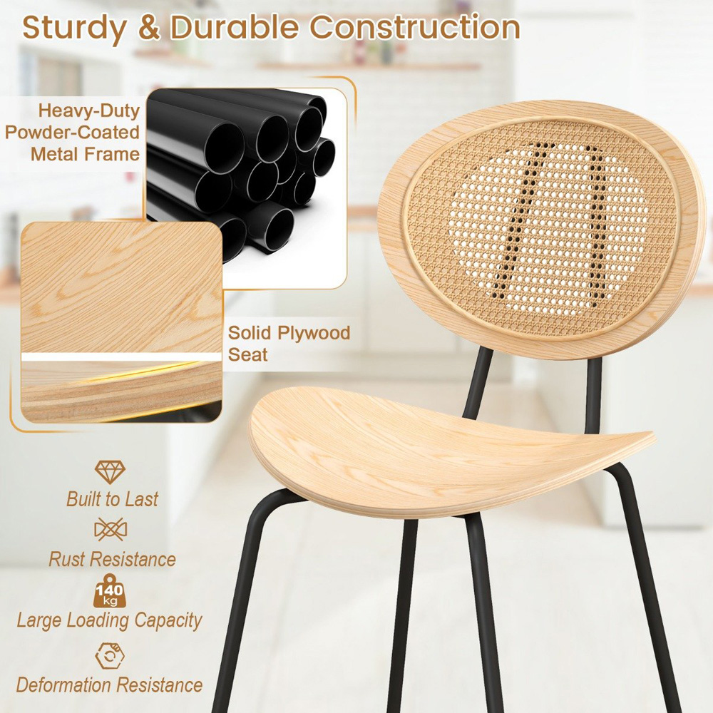Costway Set of 2 Natural Rattan and Plywood Dining Chairs Image 5