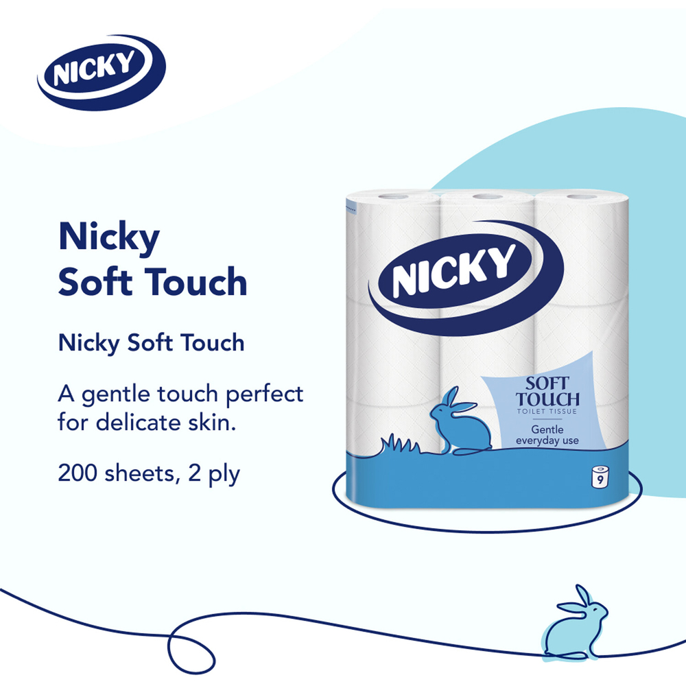 Pack of 9 Nicky Soft Touch Toilet Rolls Image 3