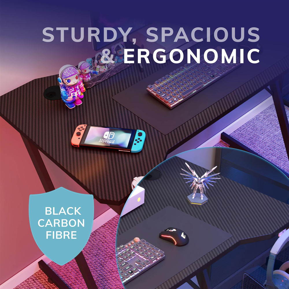 House of Home Carbon Fibre Top Computer Gaming Desk Black Image 6