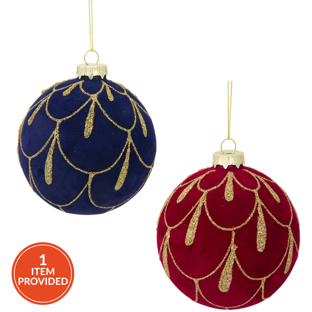Flocked Detailed Glitter Bauble Image 1
