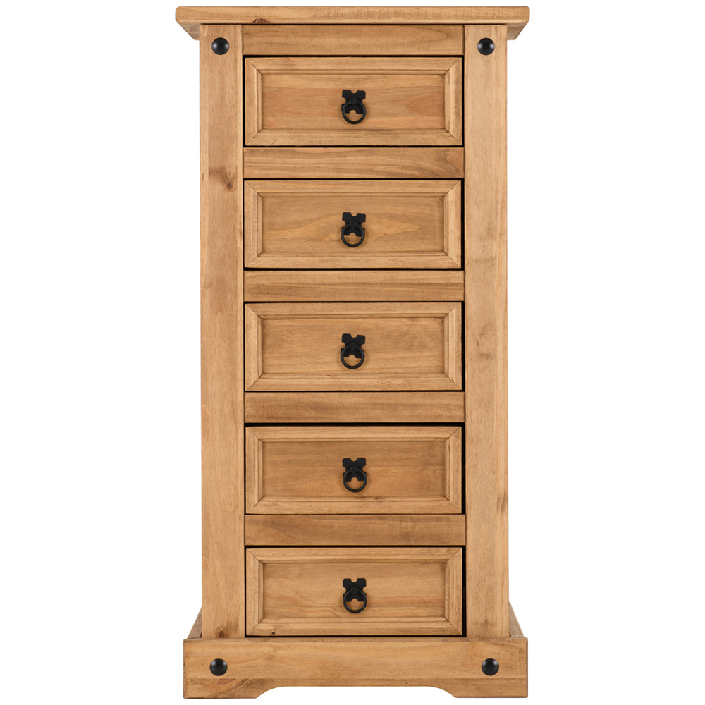 Seconique Corona 5 Drawer Distressed Waxed Pine Narrow Chest of Drawers Image 3