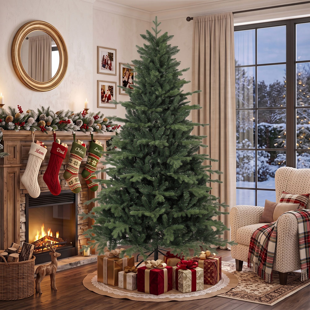 HOMCOM Hinged Branches Artificial Christmas Tree with 2080 Branch Tips and Metal Base 7ft Image 7