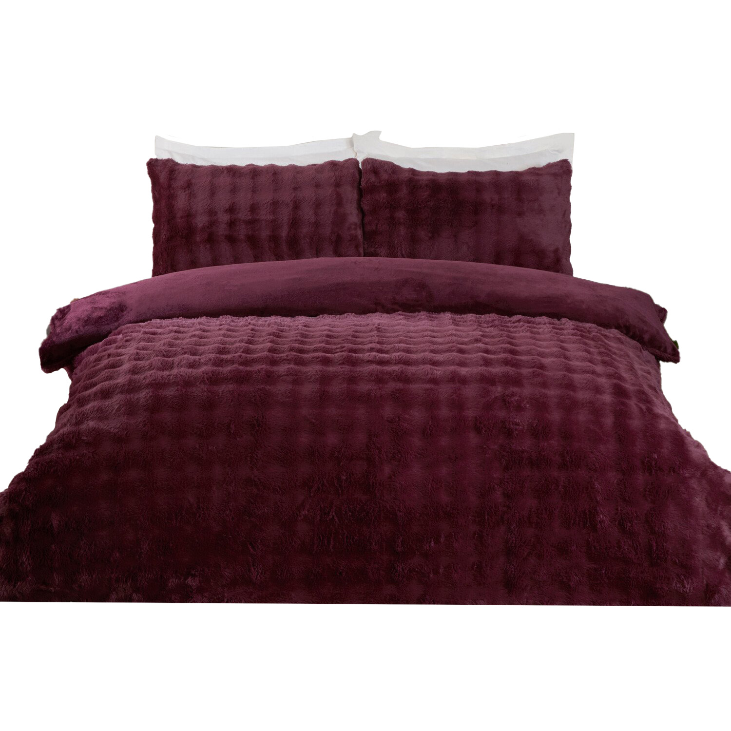 Aurora Soft Faux Fur Duvet Set Berry King Image 2
