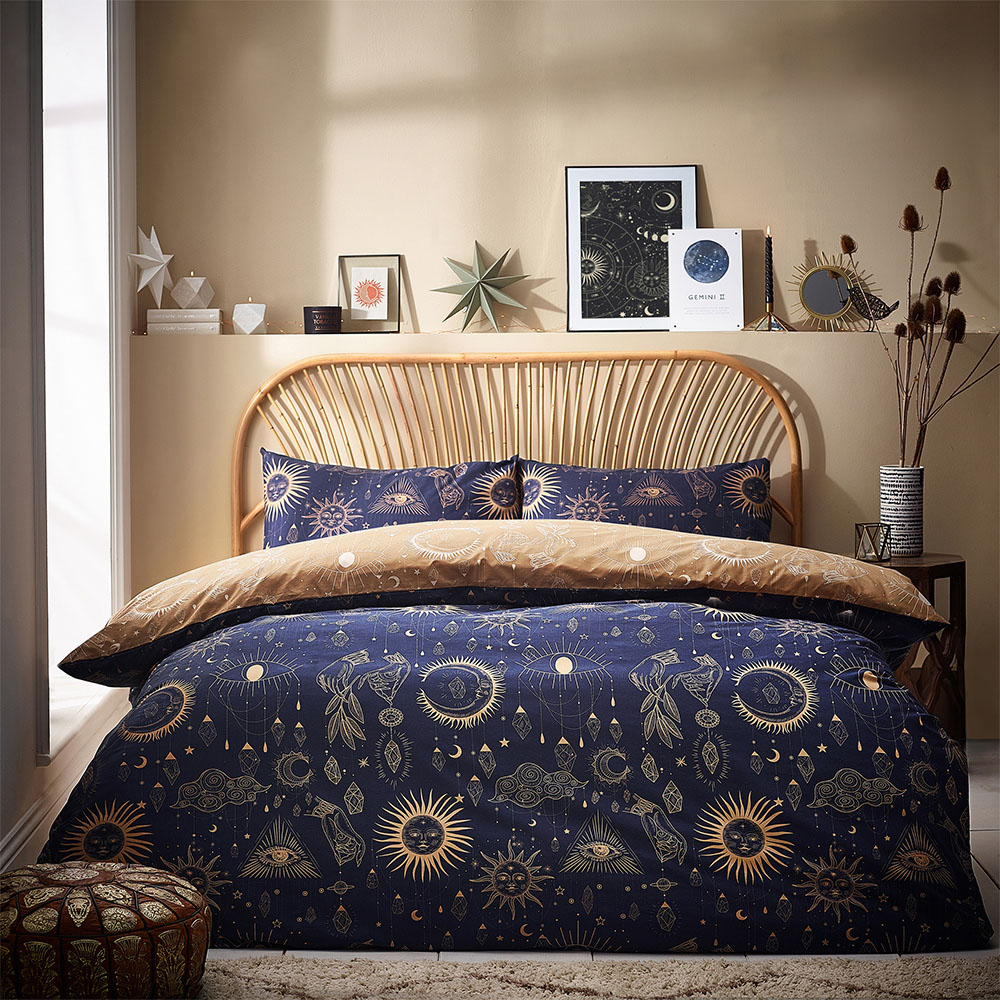 furn. Constellation Celestial Single Gold and Navy Duvet Set Image 1