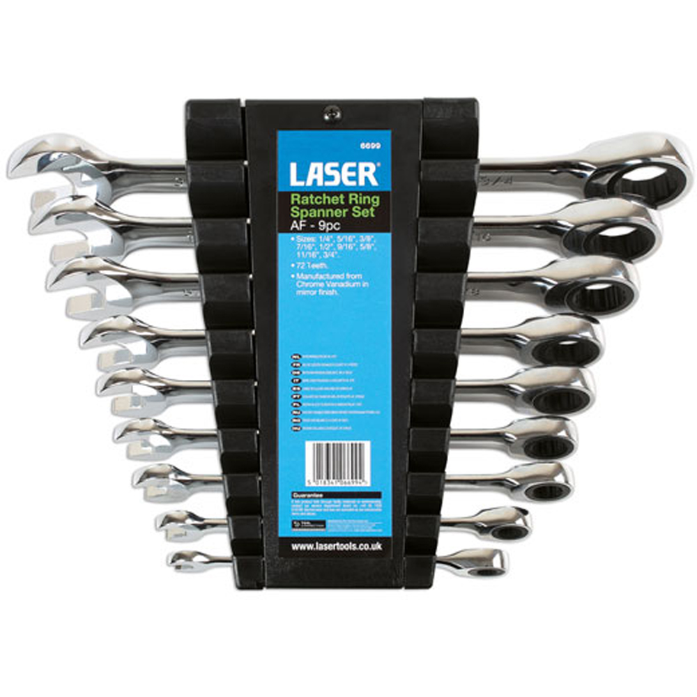 Laser 9 Piece AF Ratchet Ring Combination Spanner Set Image 5