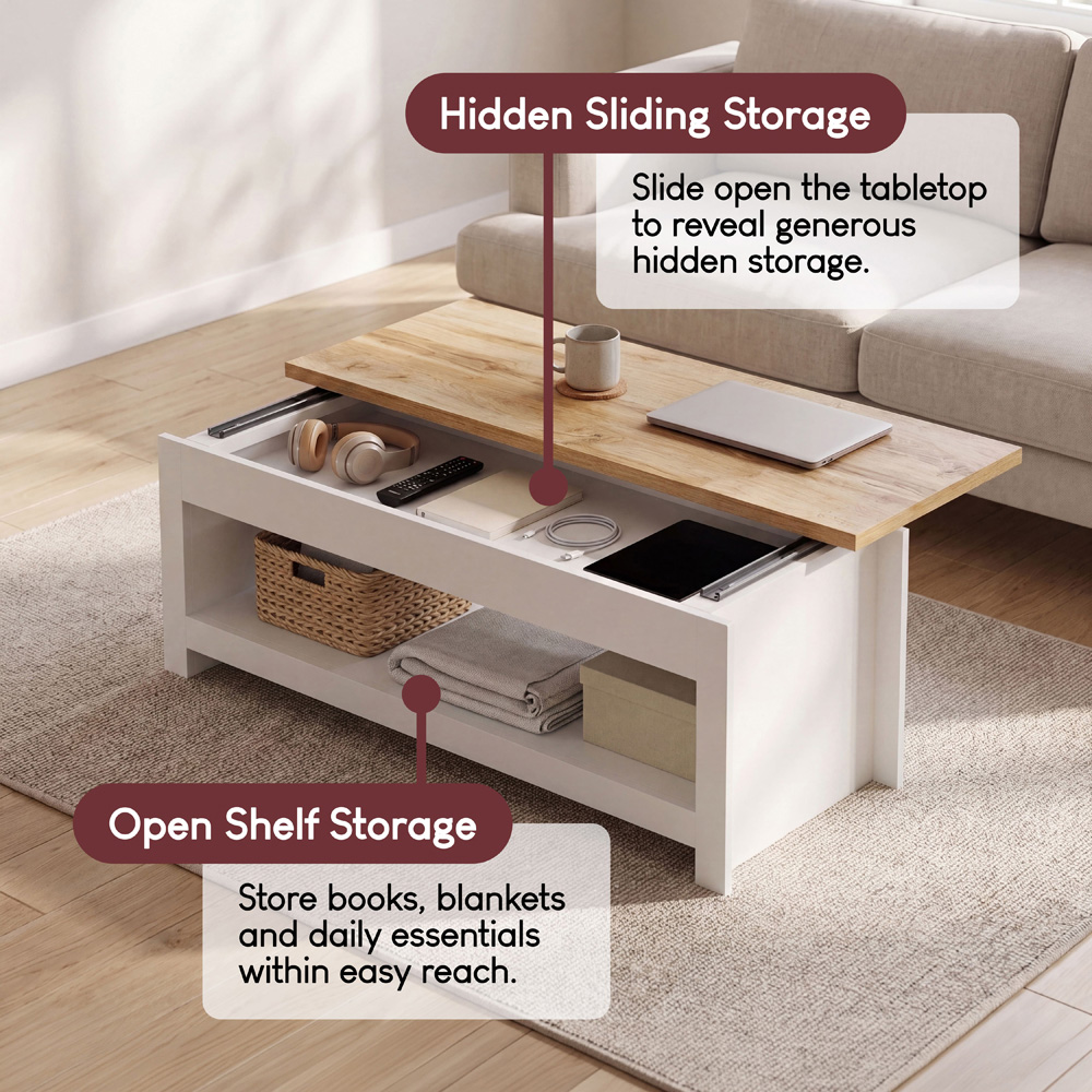 VIDA DESIGNS Arlington Sliding Top White Coffee Table Image 7