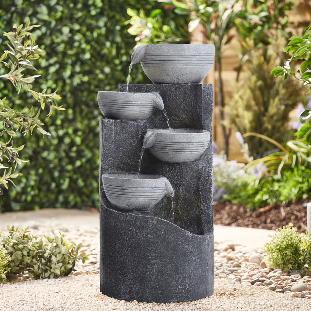 Living and Home 4 Tier LED Bowl Rockery Solar Powered Outdoor Waterfall Fountain Image 2