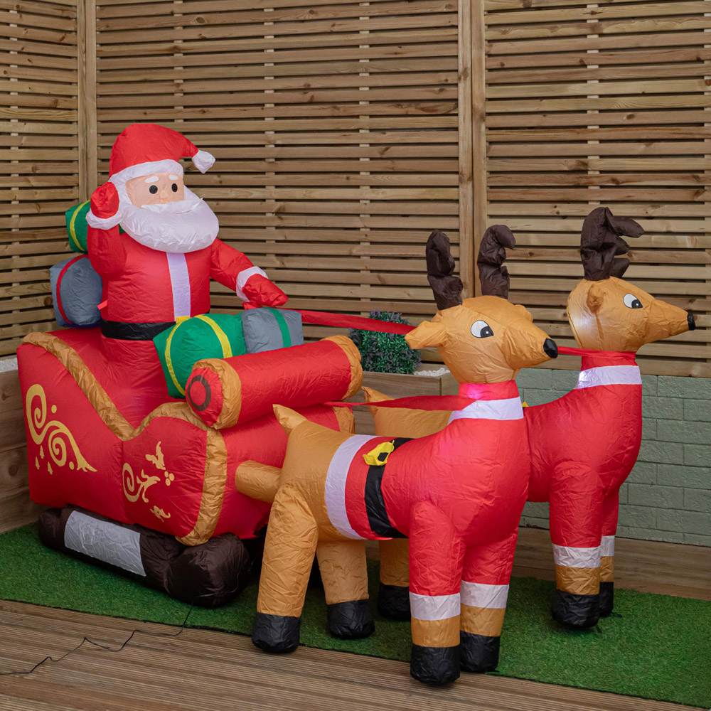 Samuel Alexander 22 White LED Santa Sleigh with Reindeer Inflatable Outdoor Christmas Decoration 8ft Image 1