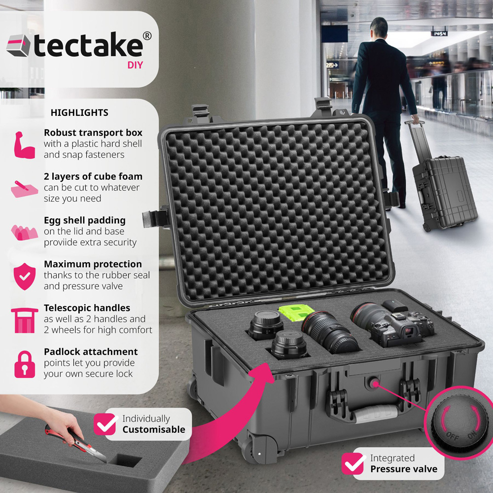 Tectake Black Hard Shell Waterproof Camera Case 58 x 45cm Image 3