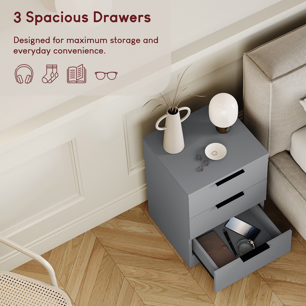 VIDA DESIGNS Trega 3 Drawer Grey Bedside Cabinet Set of 2 Image 5